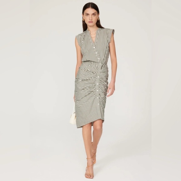 Veronica Beard Dresses & Skirts - Veronica Beard Striped Asymmetric-Button Midi Dress Green White size 16